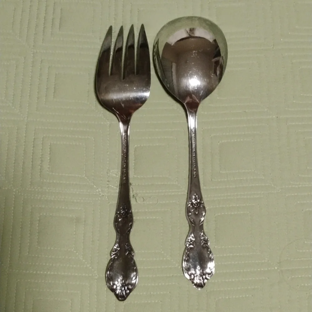 Silver plated carving set & salad set. - Picture 4 of 9
